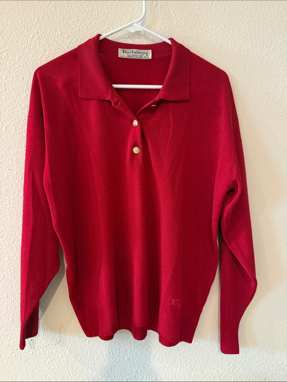 Burberry Red Long Sleeve Polo Sweater